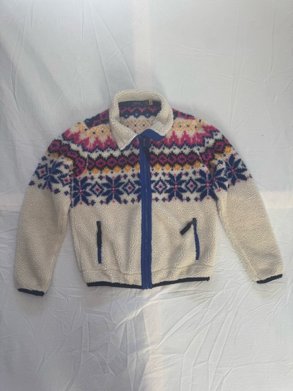 Ralph Lauren Cream, Blue, Pink, Yellow Patterned Sherpa Jacket